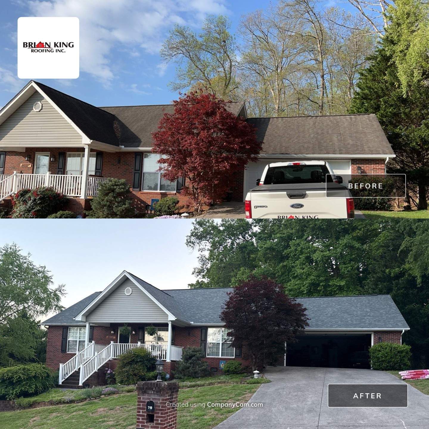 Ron Hall residence — before and after a full Owens Corning Duration® install in Seymour, TN